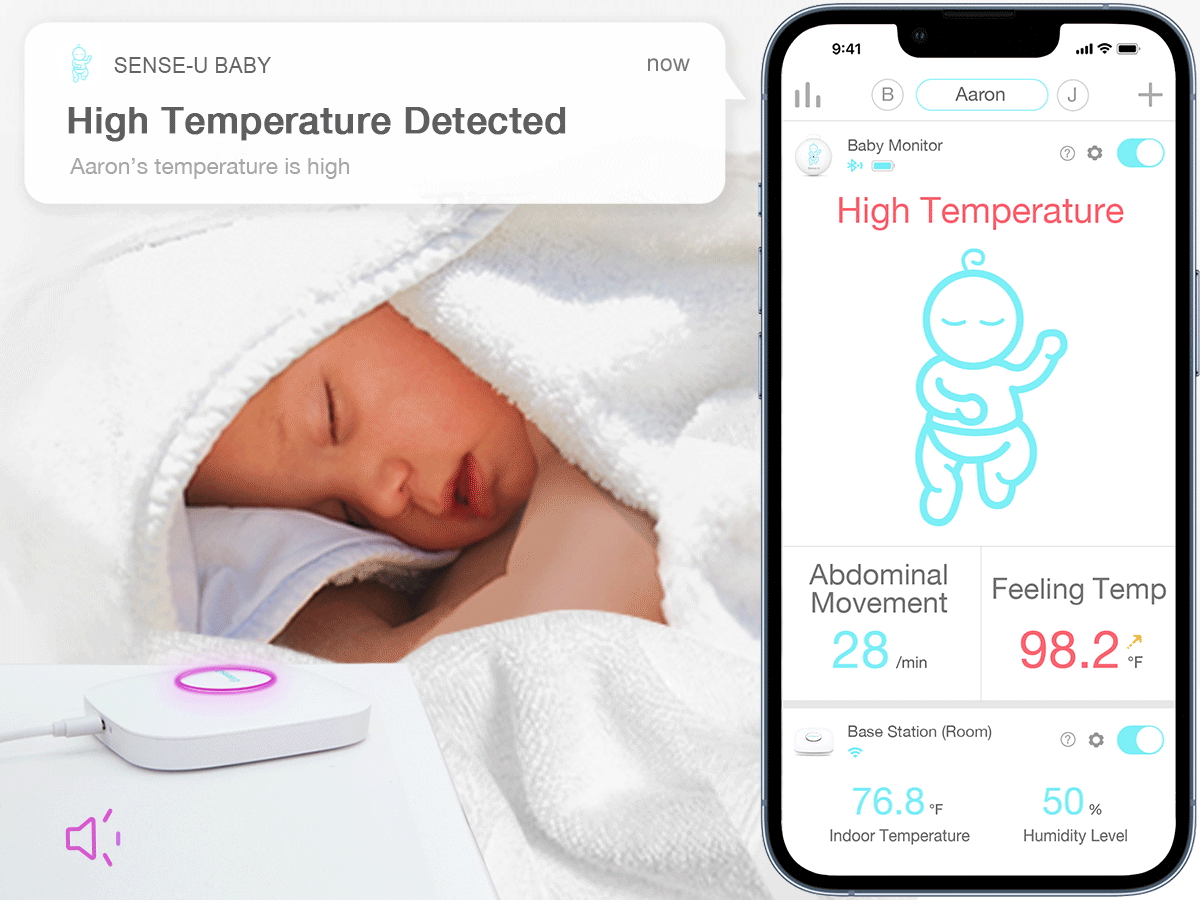 Baby Monitor 3: Tracks breathing movement, rollover, temp